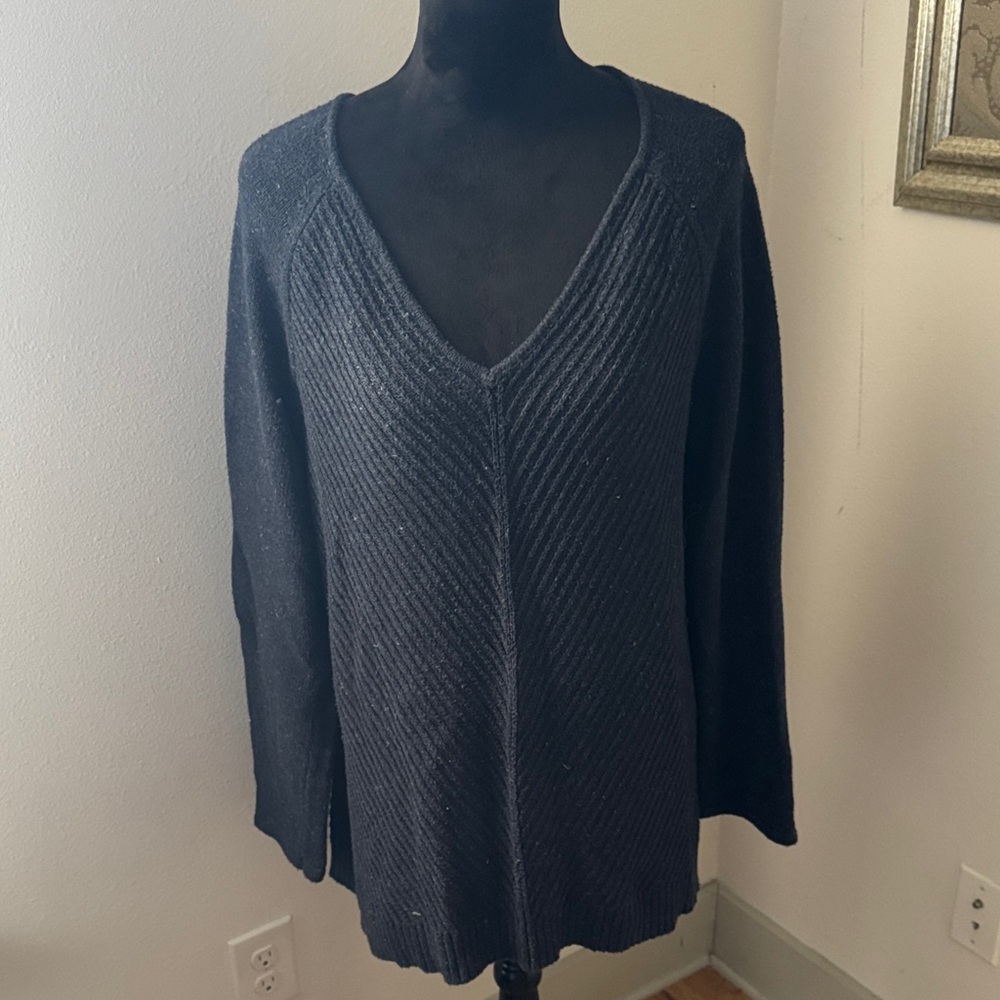 J. Jill Heather‎ blue v neck cotton linen Blend tunic Sweater Sz M